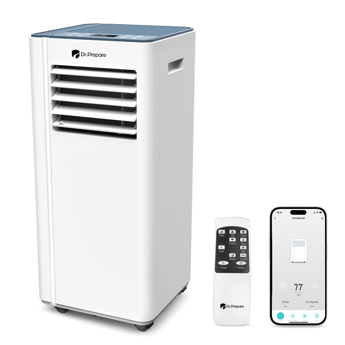 DR.PREPARE 8,000 BTU Portable Air Conditioner with WiFi Enabled, Cooling, Dehumidifier, Fan & Sleep Modes 4-in-1 Portable
