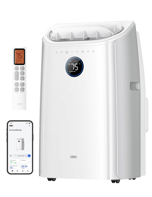 DREO Portable Air Conditioner 515S, 12000 BTU ASHRAE (8000 BTU DOE) Smart AC Unit for Bedroom with Drainage-free Cooling