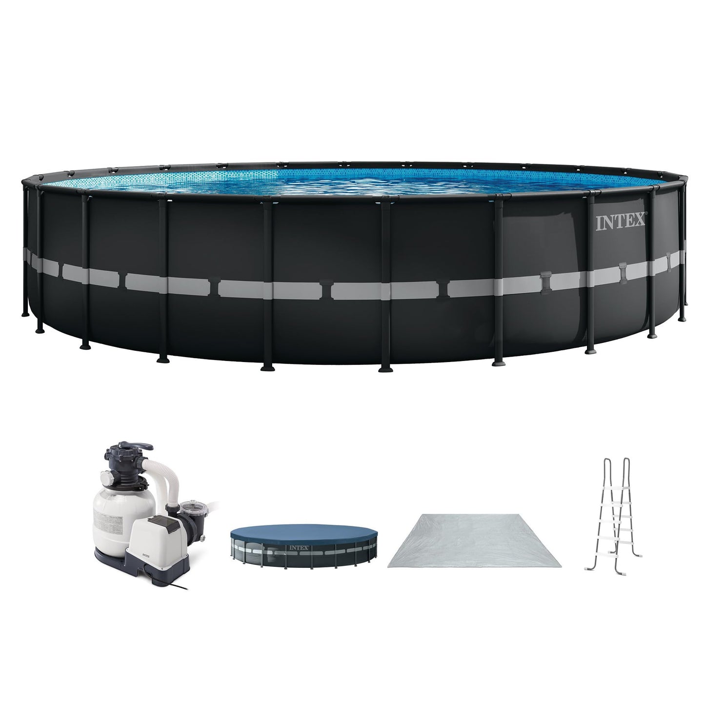 INTEX Ultra XTR 24 ft x 52 in Above Ground Pool Set, Round Swimming Pool with Steel Frame, 2100 GPH Sand Filter Pump, Ladder, Cover, & Ground Cloth