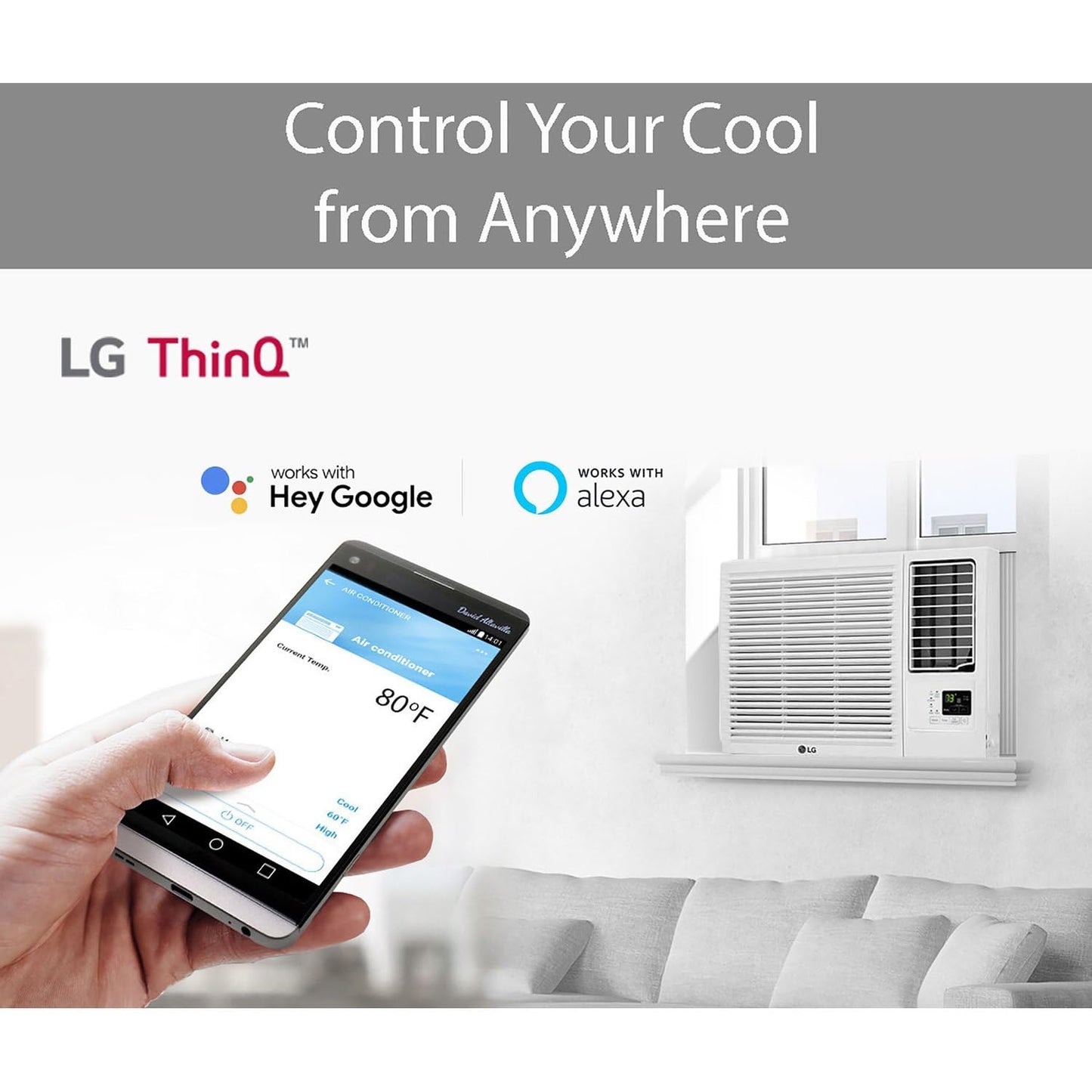 LG 18,000 BTU Heat and Cool Window Air Conditioner with WiFi Controls, Smart Temperature Control for Rooms up to 1,000 Sq. Ft., White