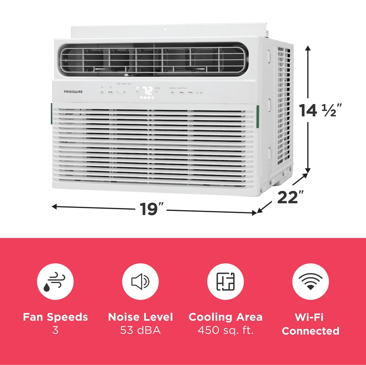 Frigidaire 10,000 BTU Smart Window Air Conditioner with Wi-Fi, Cools Up to 450 Sq. Ft., Remote Control, Quiet Operation, Eco Mode, 3 Fan Speeds, White