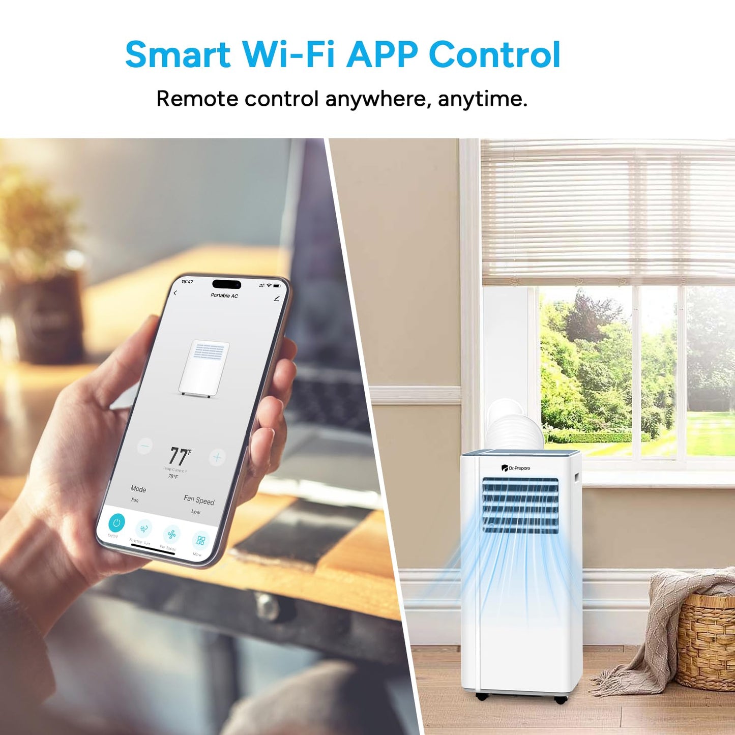 DR.PREPARE 8,000 BTU Portable Air Conditioner with WiFi Enabled, Cooling, Dehumidifier, Fan & Sleep Modes 4-in-1 Portable