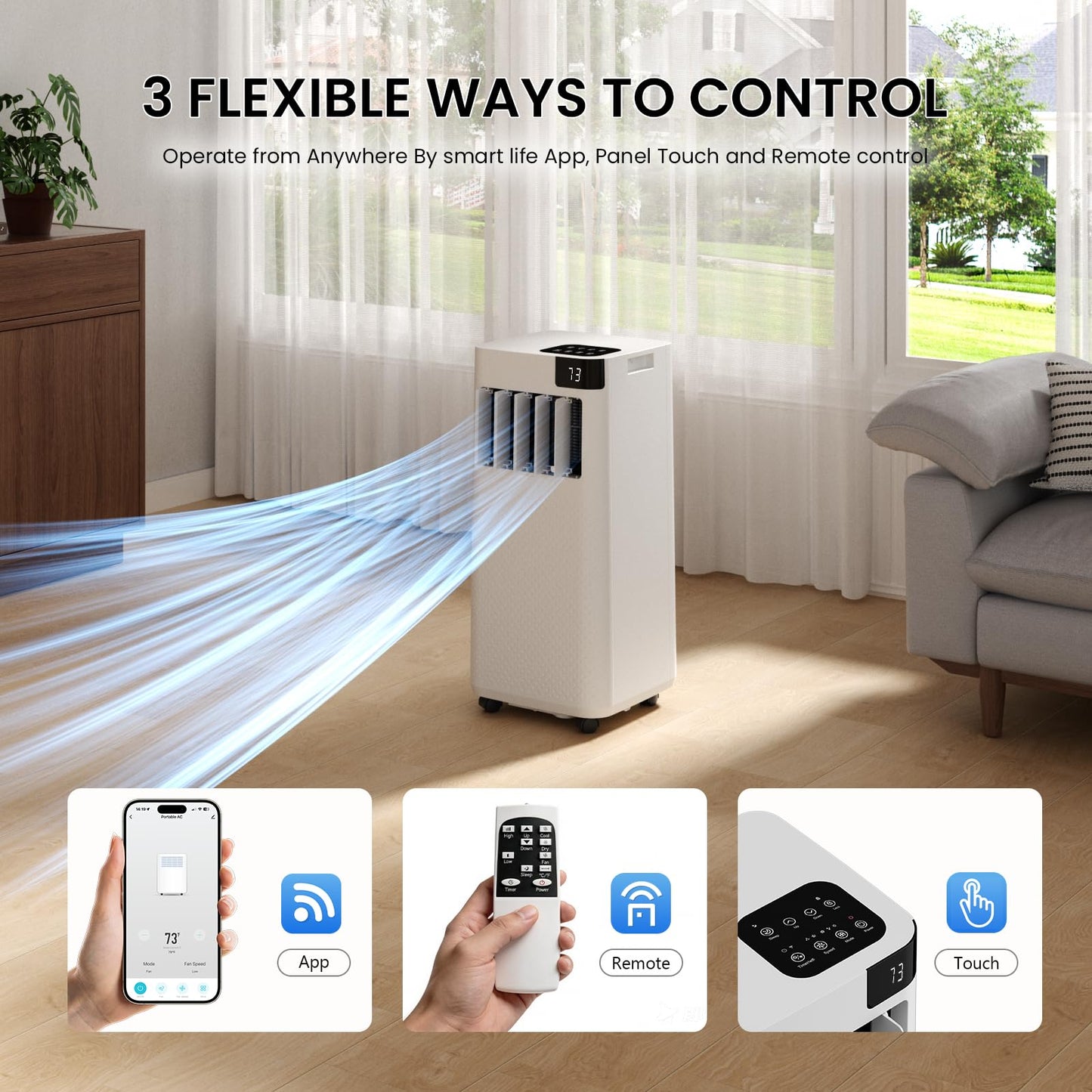 Augsmile Portable Air Conditioner 16,000 BTU with WiFi App Control, 5-in-1 AC Unit (Cool, Fan, Dehumidifier, Sleep, Timer)