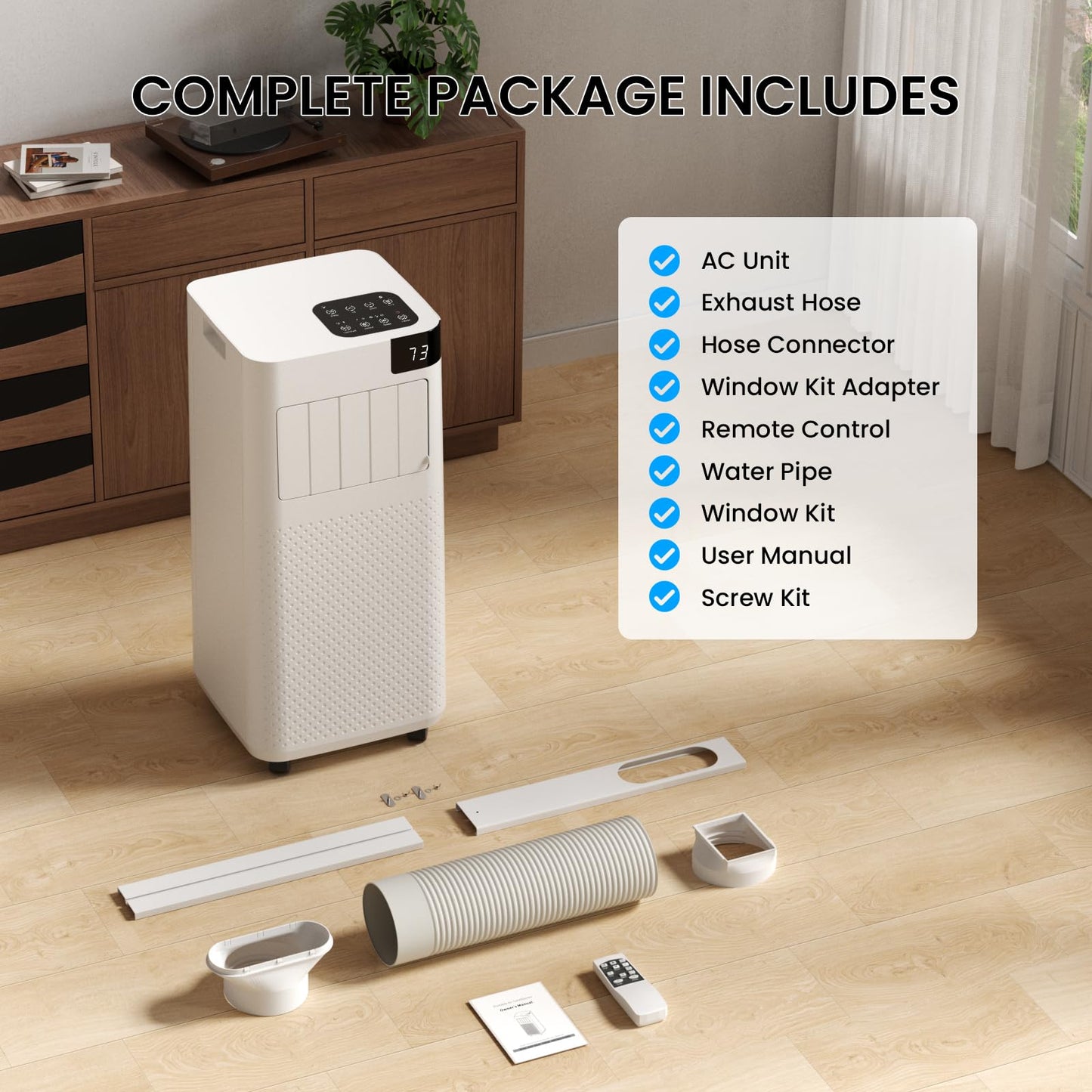 Augsmile Portable Air Conditioner 16,000 BTU with WiFi App Control, 5-in-1 AC Unit (Cool, Fan, Dehumidifier, Sleep, Timer)