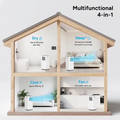 DR.PREPARE 8,000 BTU Portable Air Conditioner with WiFi Enabled, Cooling, Dehumidifier, Fan & Sleep Modes 4-in-1 Portable