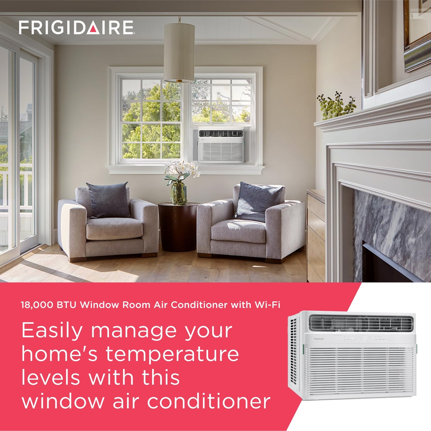 Frigidaire 18,000 BTU Smart Window Air Conditioner with Wi-Fi, Cools Up to 1,020 Sq. Ft., Remote Control, Quiet Operation