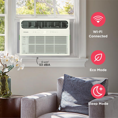 Frigidaire 10,000 BTU Smart Window Air Conditioner with Wi-Fi, Cools Up to 450 Sq. Ft., Remote Control, Quiet Operation, Eco Mode, 3 Fan Speeds, White