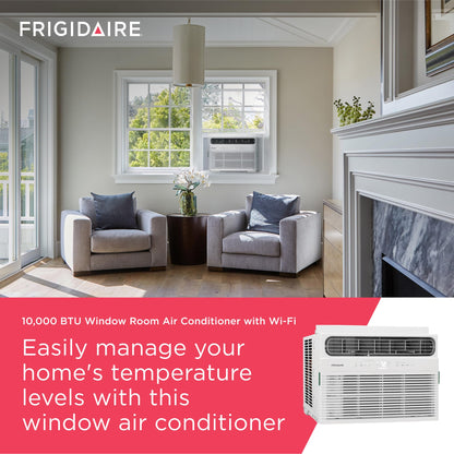 Frigidaire 10,000 BTU Smart Window Air Conditioner with Wi-Fi, Cools Up to 450 Sq. Ft., Remote Control, Quiet Operation, Eco Mode, 3 Fan Speeds, White