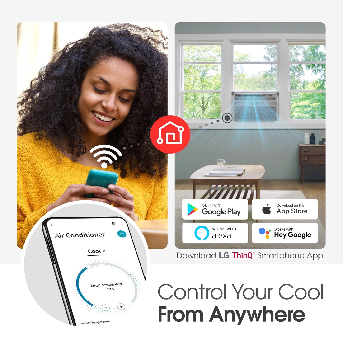 LG LW1025RSMX Window Conditioner, Wi-Fi Enabled w/Remote, 450 Sq.Ft, 4-Way Air Deflection, 2 Cooling