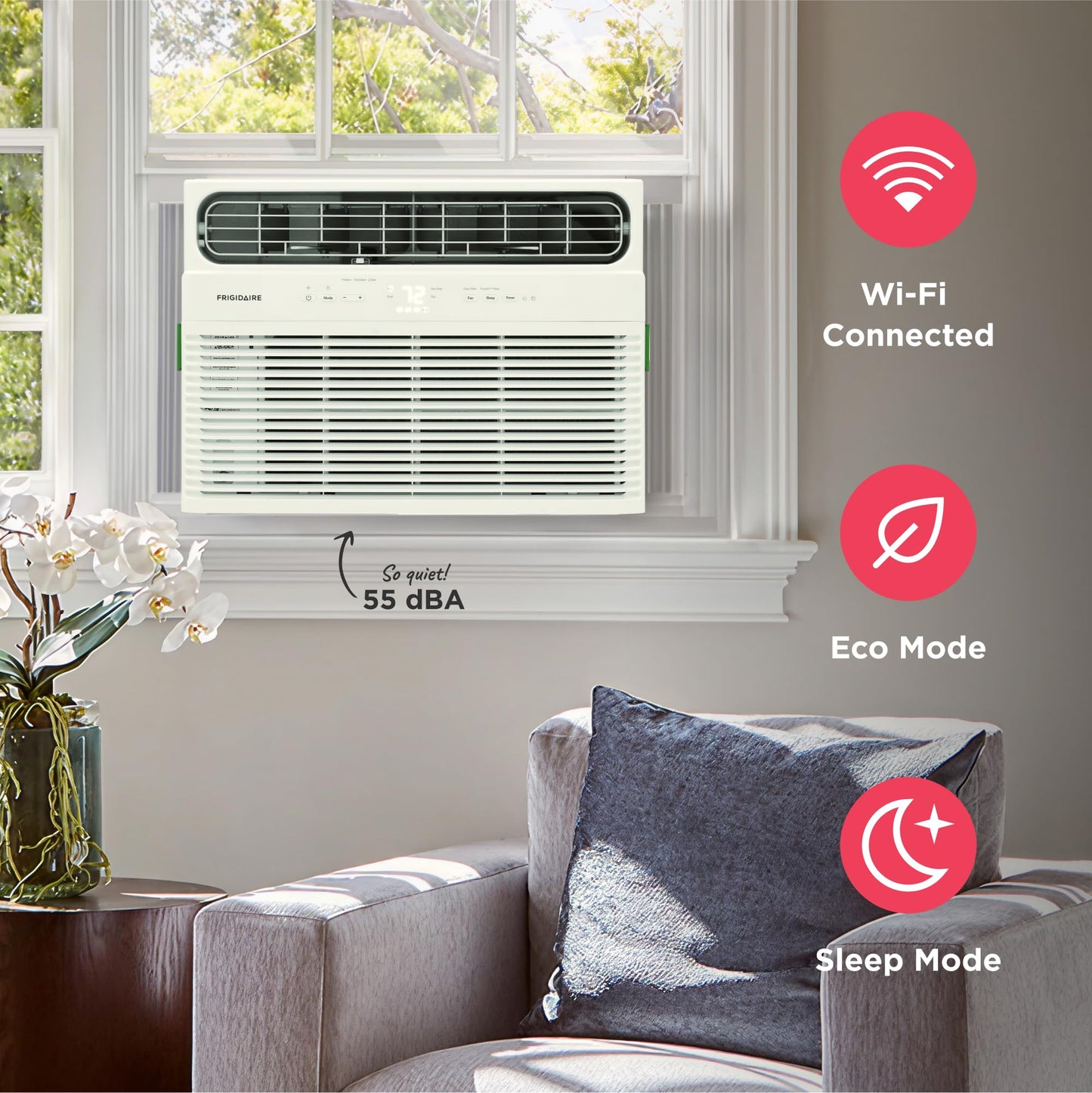 Frigidaire 12,000 BTU Smart Window Air Conditioner with Wi-Fi, Cools Up to 550 Sq. Ft., Remote Control, Quiet Operation, Eco Mode, 3 Fan Speeds, White