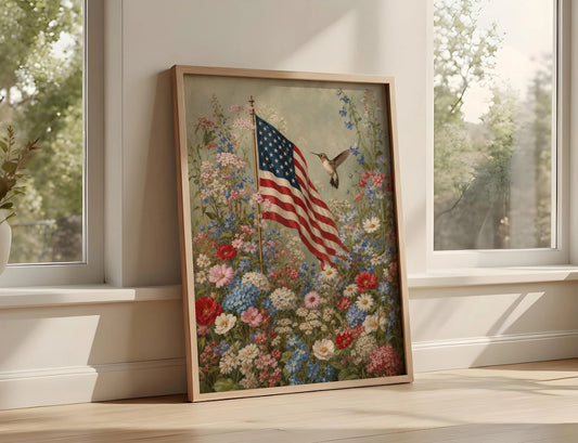 American Flag Wall Art, Patriotic Wall Art,American Decor,Wildflower