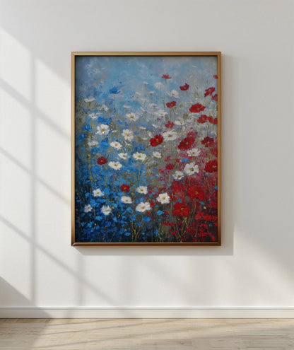 American Flag Wildflower Field print, Patriotic Floral Wall Art, USA wall Art
